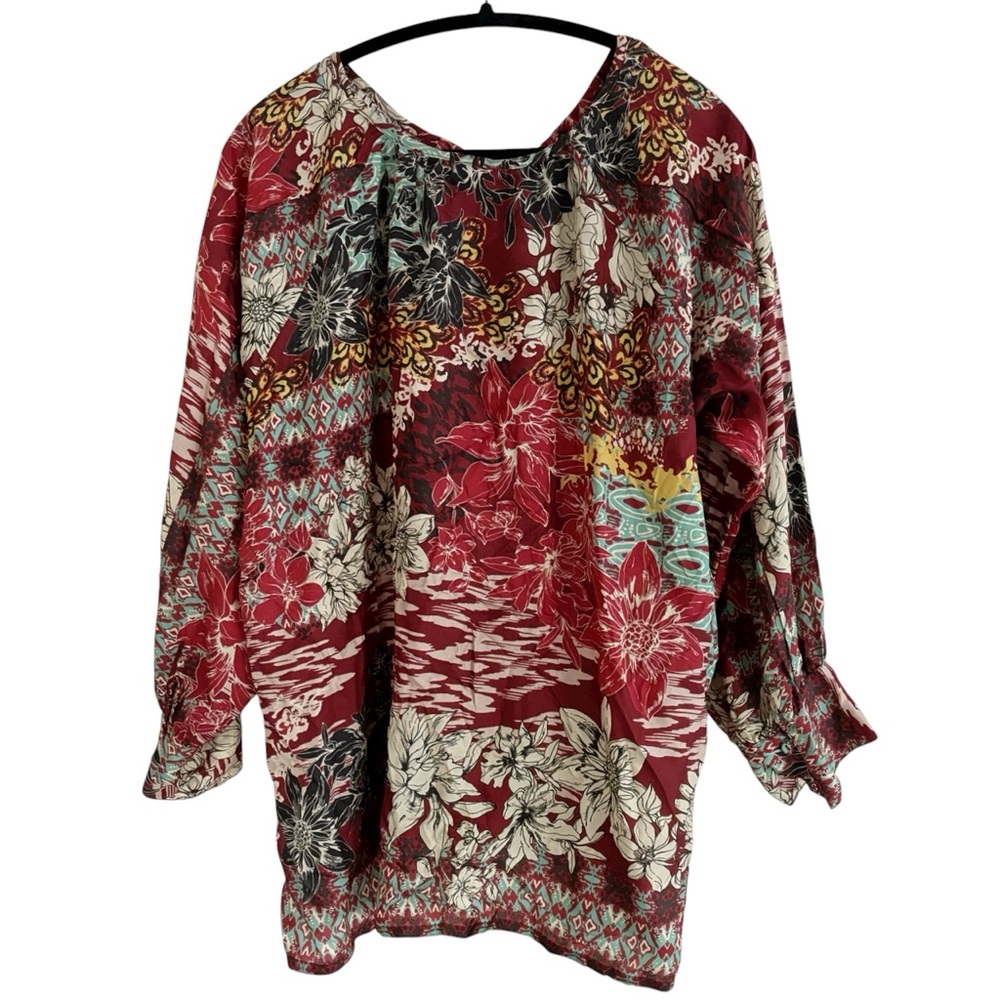 Johnny Was RARE Silk IKAT Aztec Peasant Blouse Size X-Large (16) - Picture 4 of 6